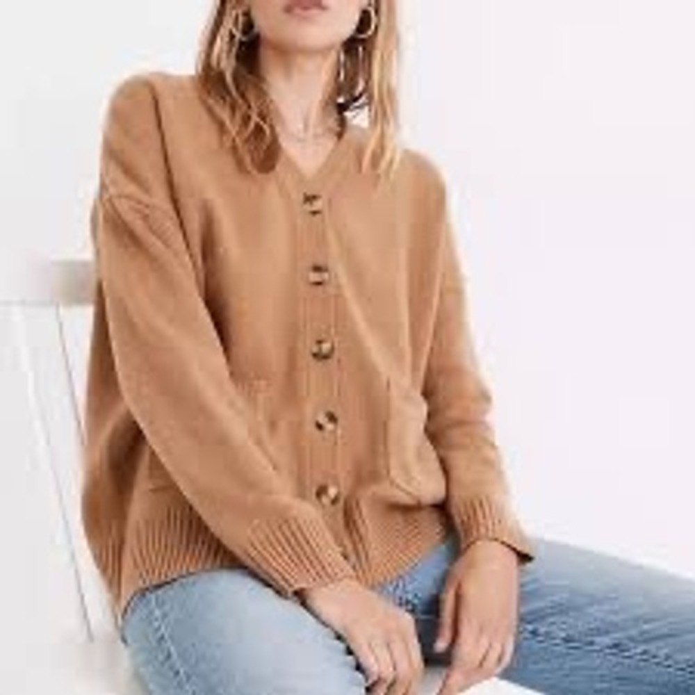 Madewell (Re)sourced Cashmere Ex-Boyfriend Cardigan‎ Honey Chestnut Tan small